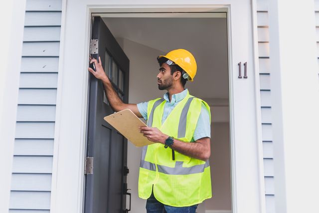 a home inspector checking a door frame